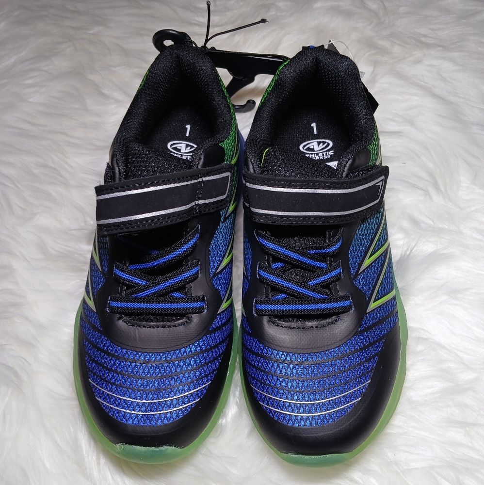 Athletic Works Blue and Green Sneakers with Velcro Straps